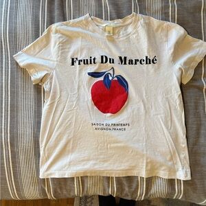 H&M Cream Tee with Red Apple Graphic